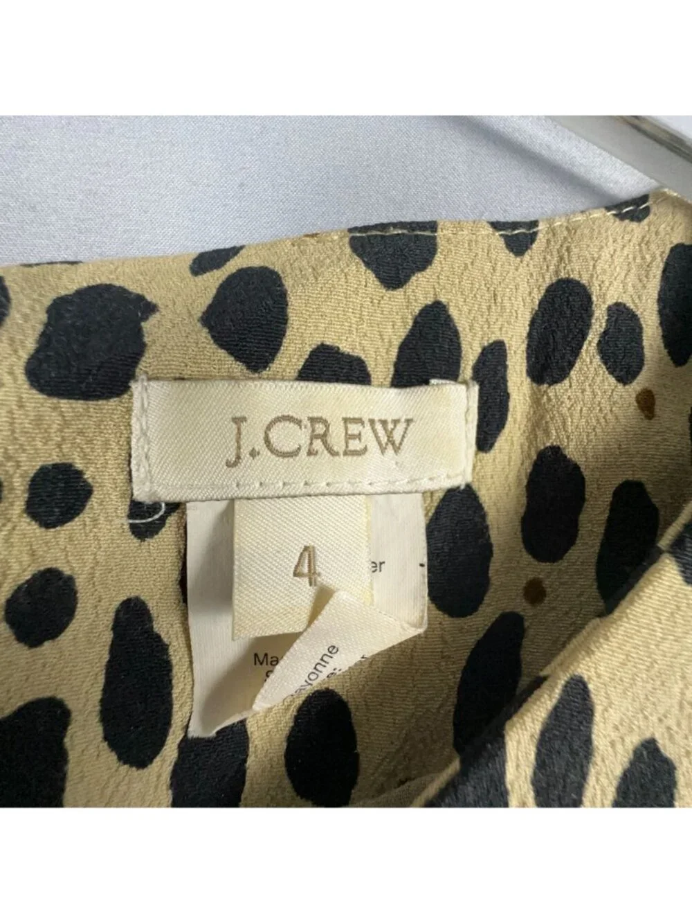J. Crew Dress Size 4 Shift Leopard Print Beige/Black 3/4 Sleeve Patch Pockets